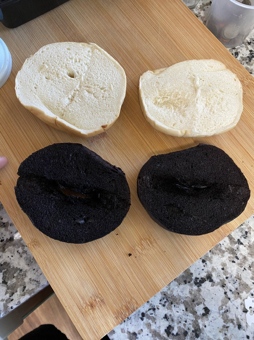 The bagel is simply a blackened husk