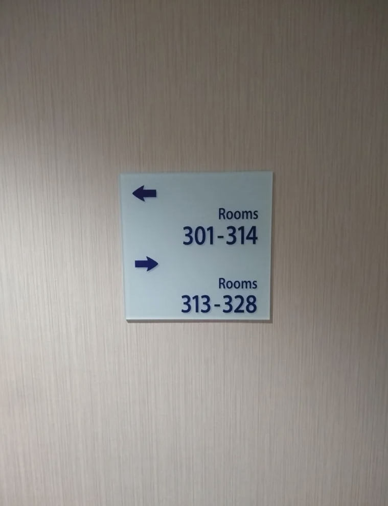 rooms 301–314 to the left. rooms 313–328 to the right