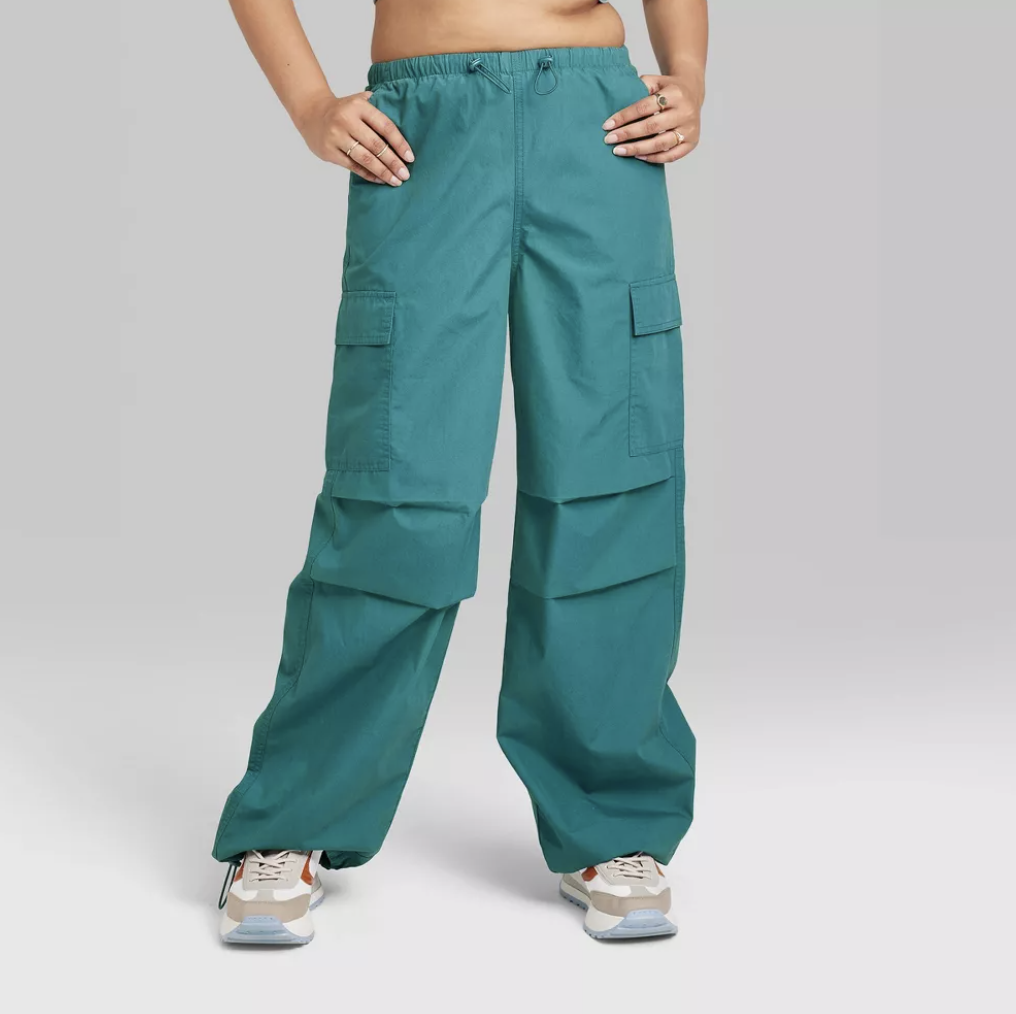 Model in Women&#x27;s High-Rise Cargo Parachute Pantst - Wild Fable™ in teal