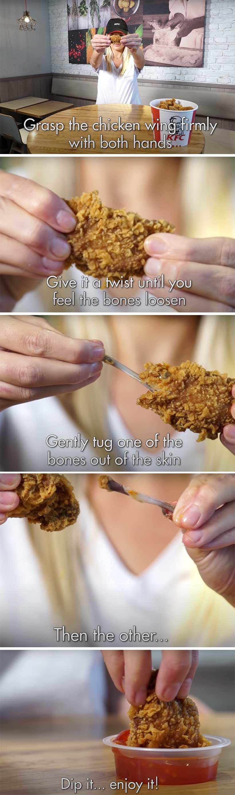 A woman removing bones from chicken