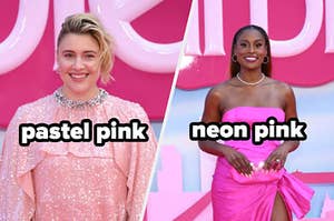 An image of Greta Gerwig labeled "pastel pink" on the left side and an image of Issa Rae labeled "neon pink" on the right side.