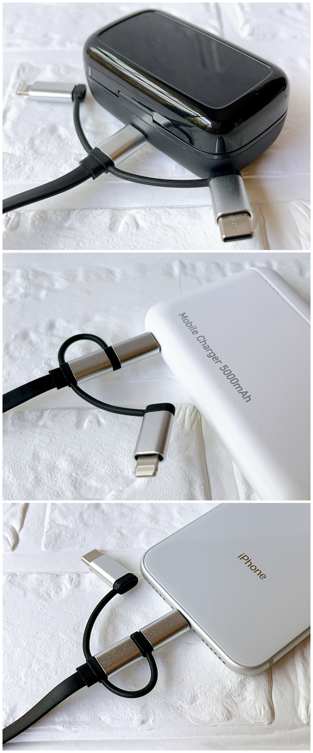 NITORI（ニトリ）おすすめの充電ケーブル「デコホーム商品 3in1ケーブル（WH）」