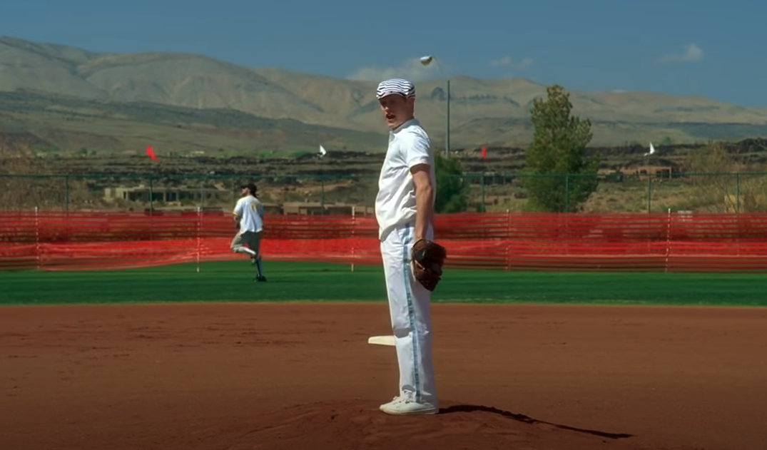 Ryan about to make a pitch on the baseball field from &quot;High School Musical&quot;