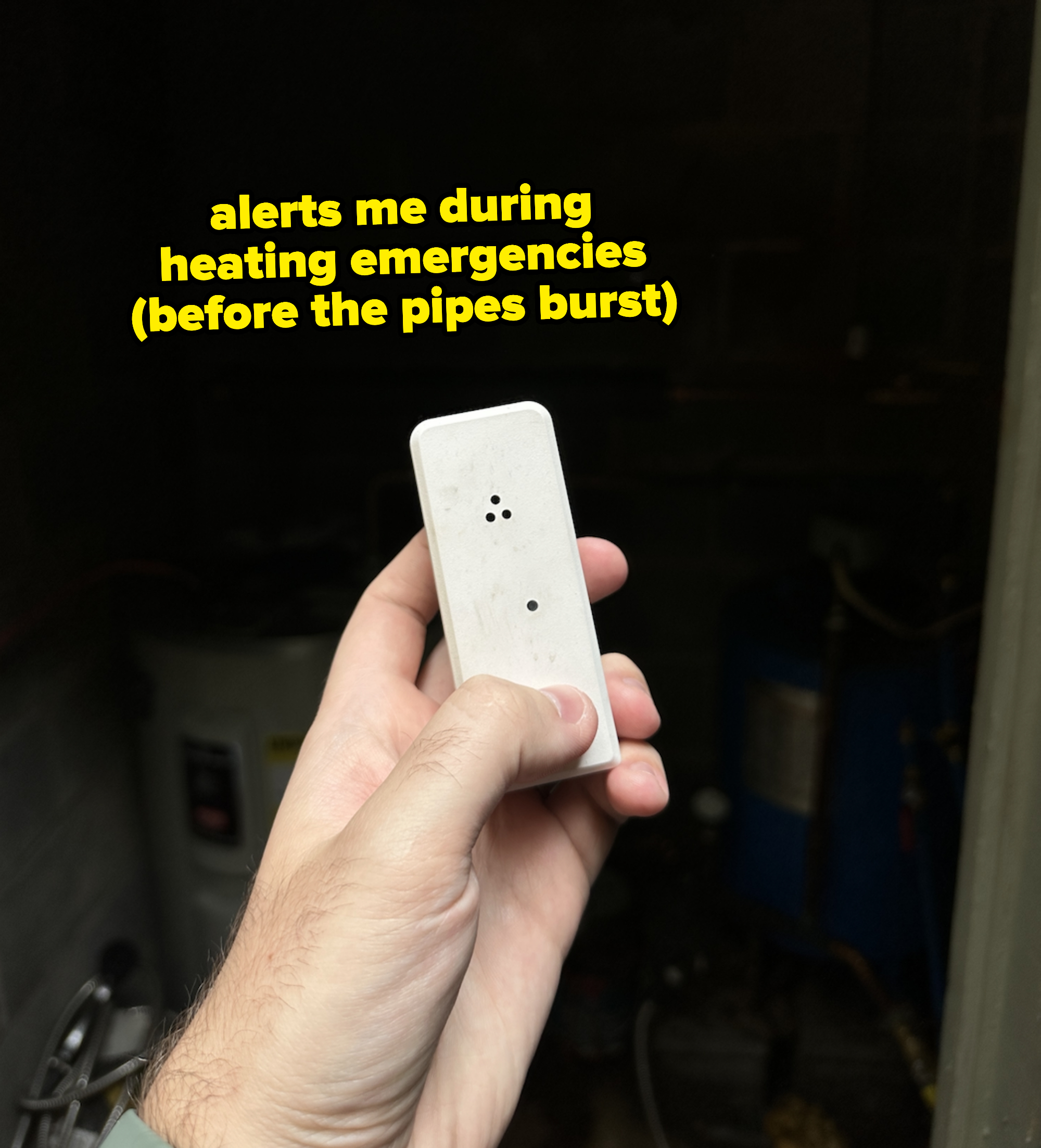 small white device that alerts the author before pipes burst