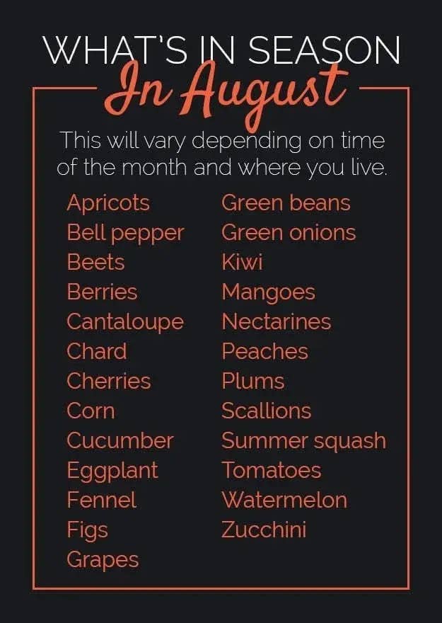 A produce list of what&#x27;s in season in August