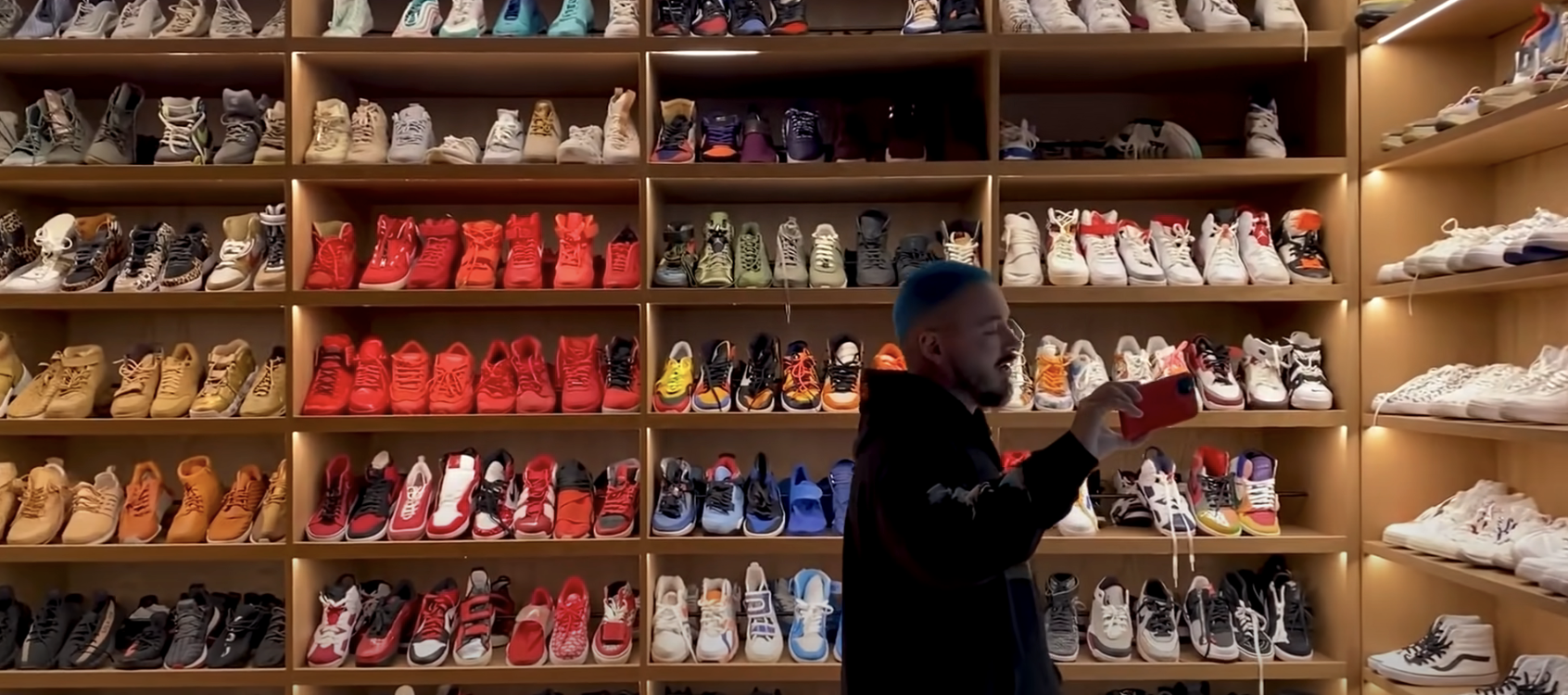 J Balvin&#x27;s shoe wall organized by color
