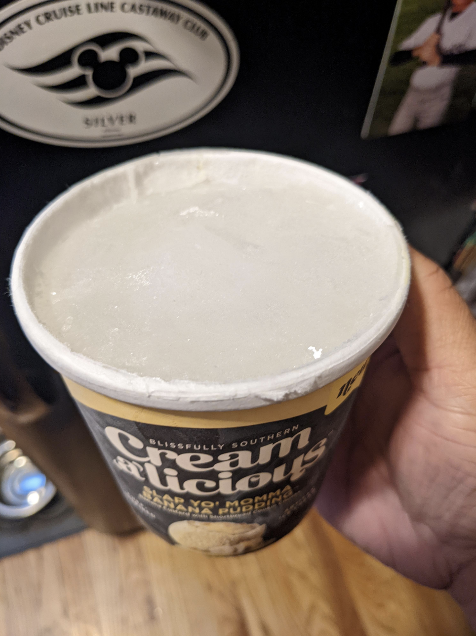 Frozen water in an ice cream carton