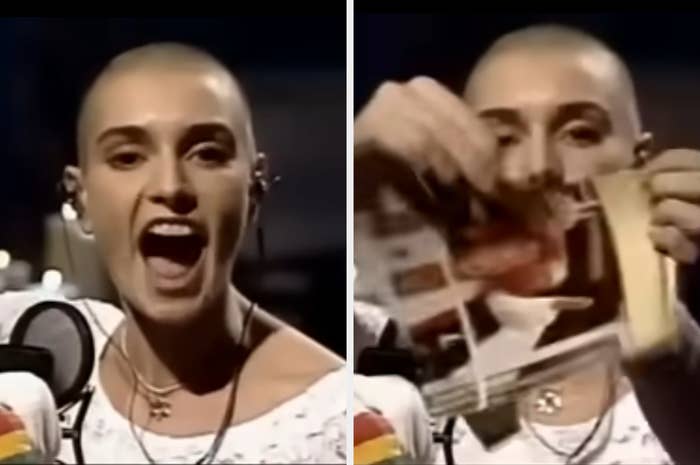 Screenshots of Sinéad O&#x27;Connor&#x27;s &quot;SNL&quot; performance