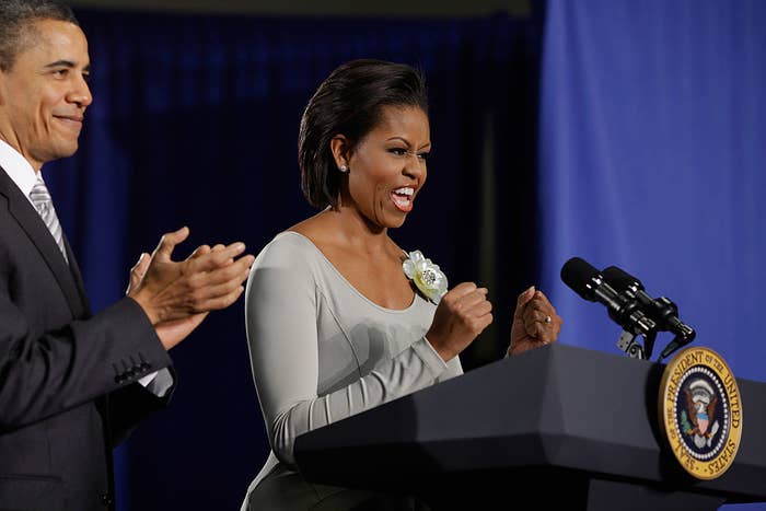 Barack and Michelle Obama at the podium