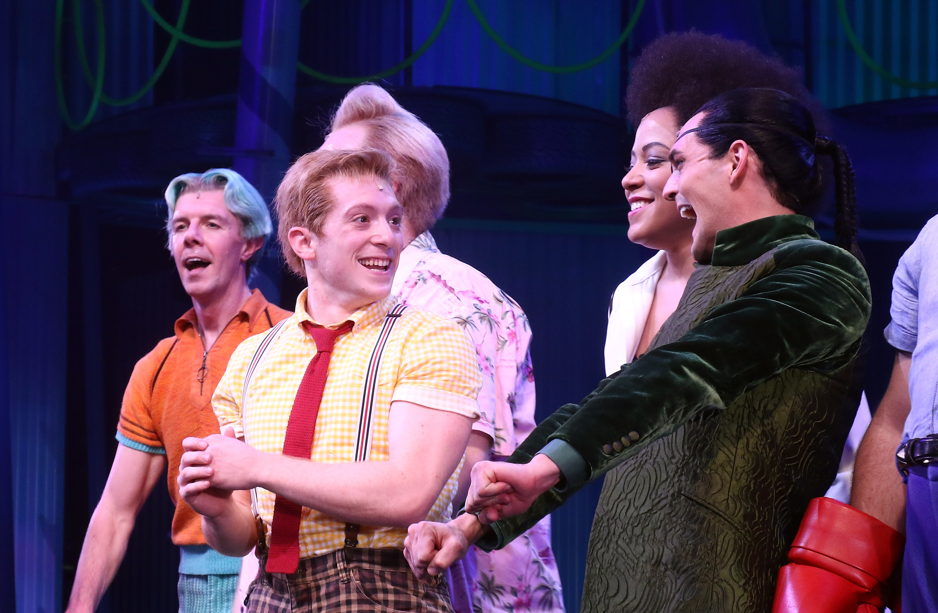 Ethan onstage with other SpongeBob cast members