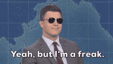 The news anchor wearing sunglasses while saying &quot;Yeah, But I&#x27;m a freak&quot;