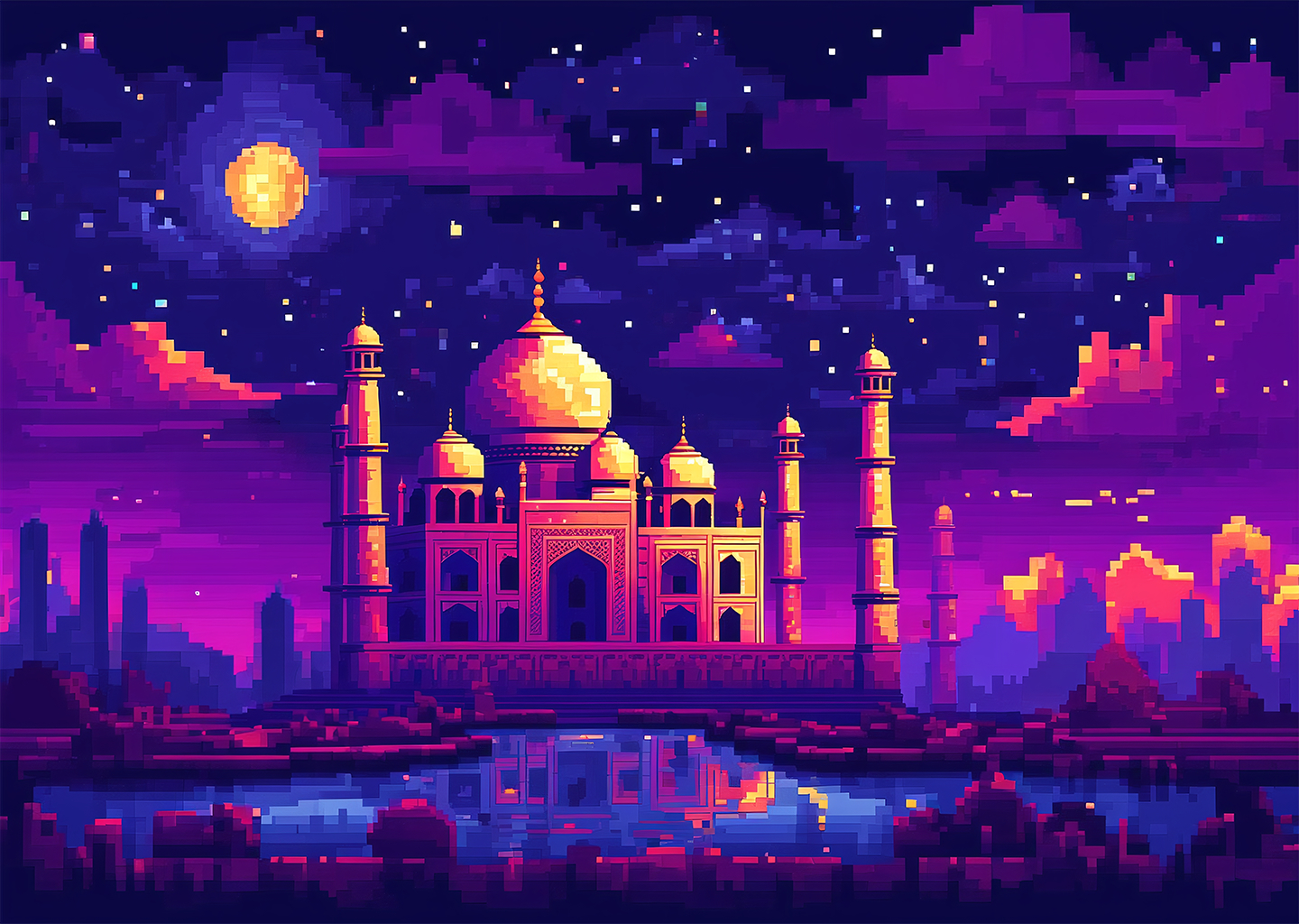 AI-generated pixelated image of the Taj Mahal.