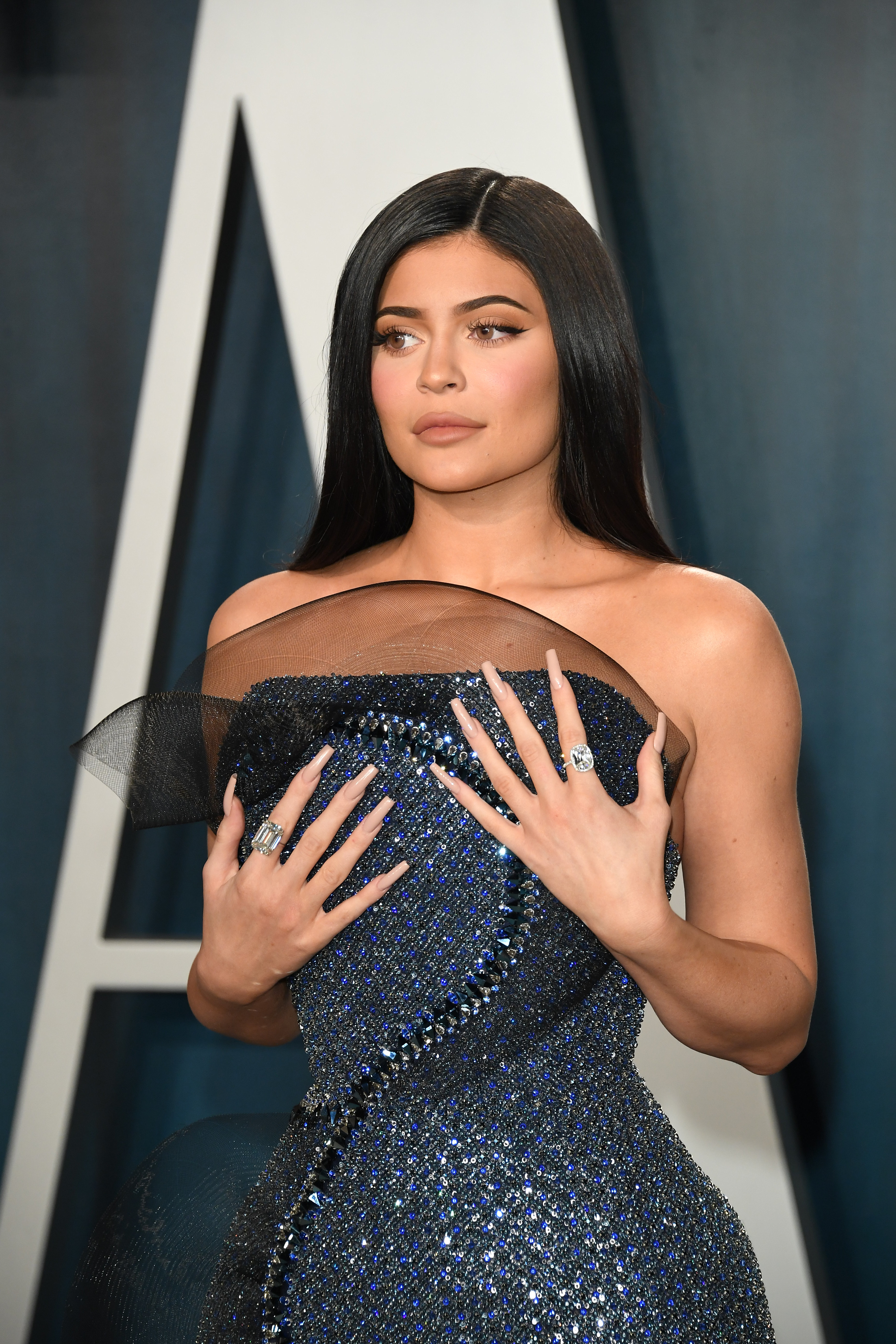 Close-up of Kylie at a media event