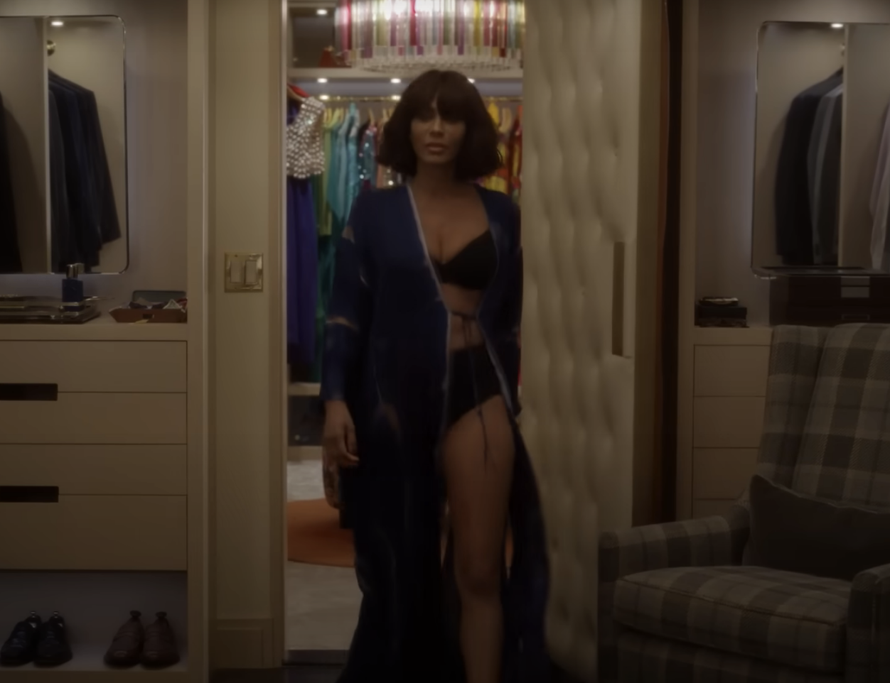 Lisa Todd Wexley (Nicole Ari Parker) in a bra and panties and open robe