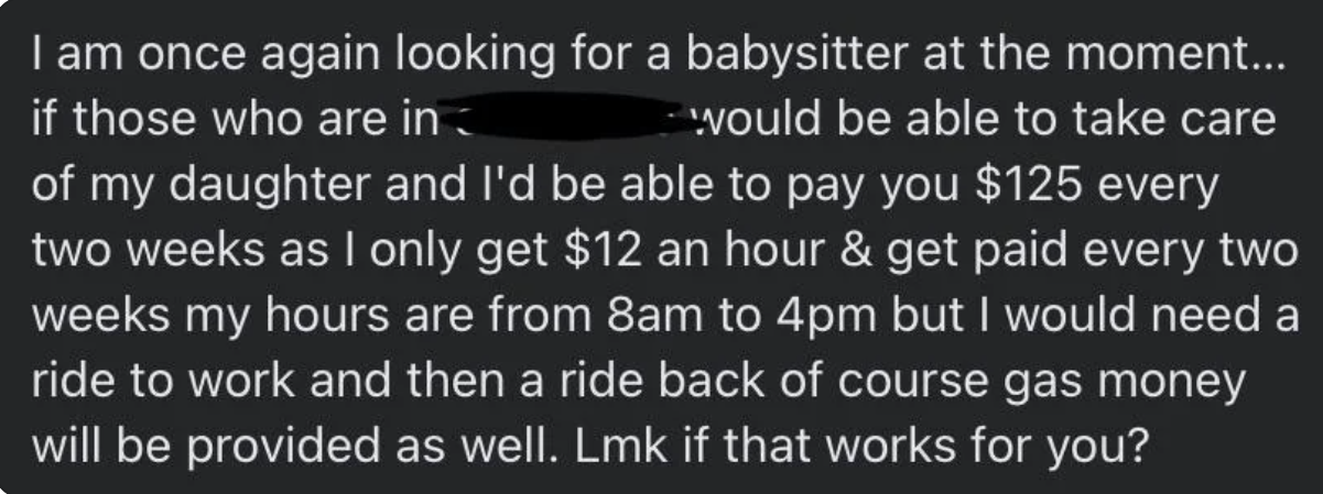 post looking for a babysitter