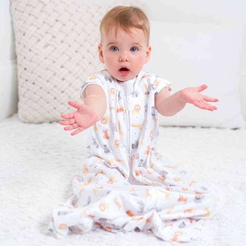 Baby model wears a wearable blanket