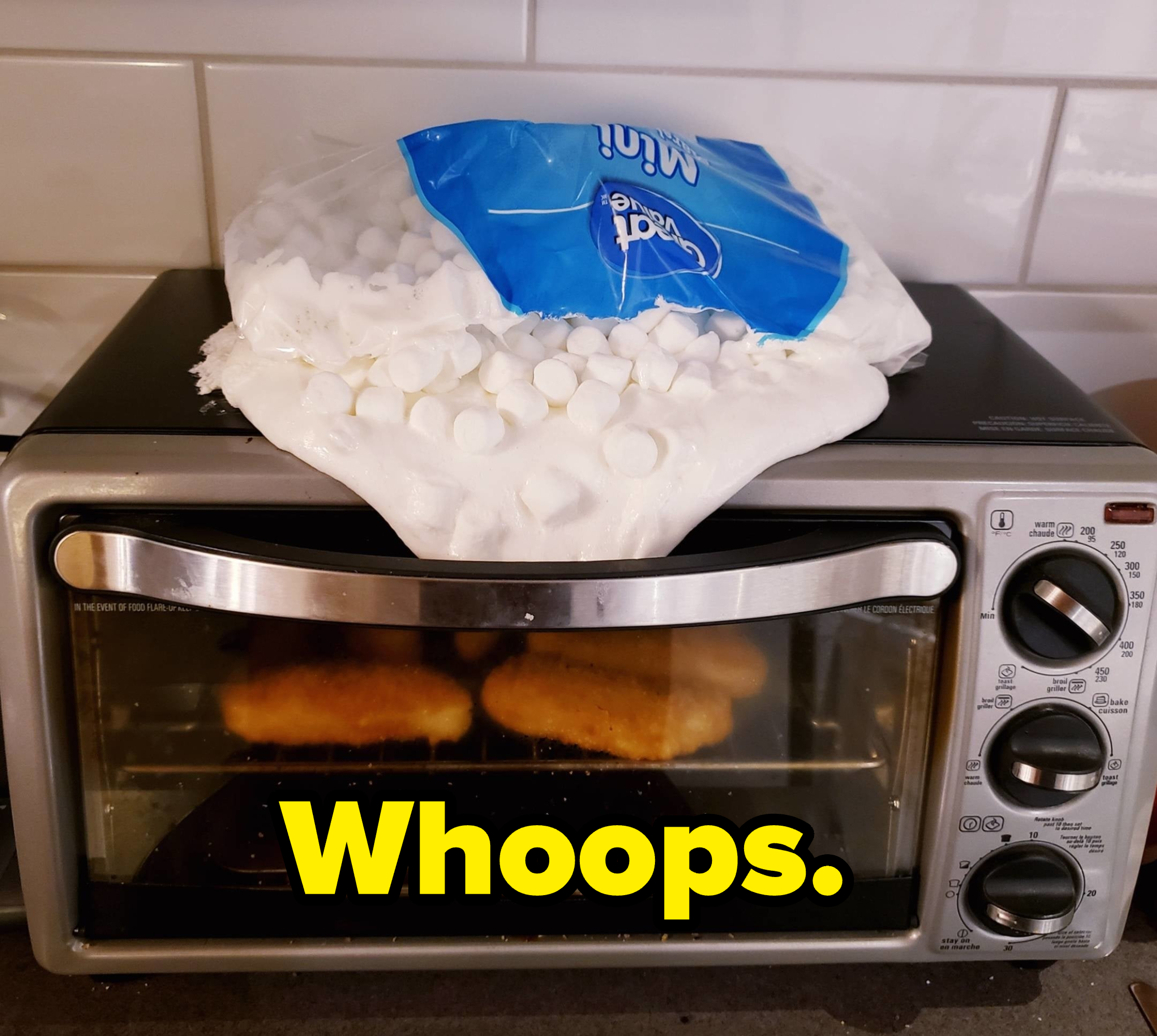 melted marshmallows on top of a toaster oven