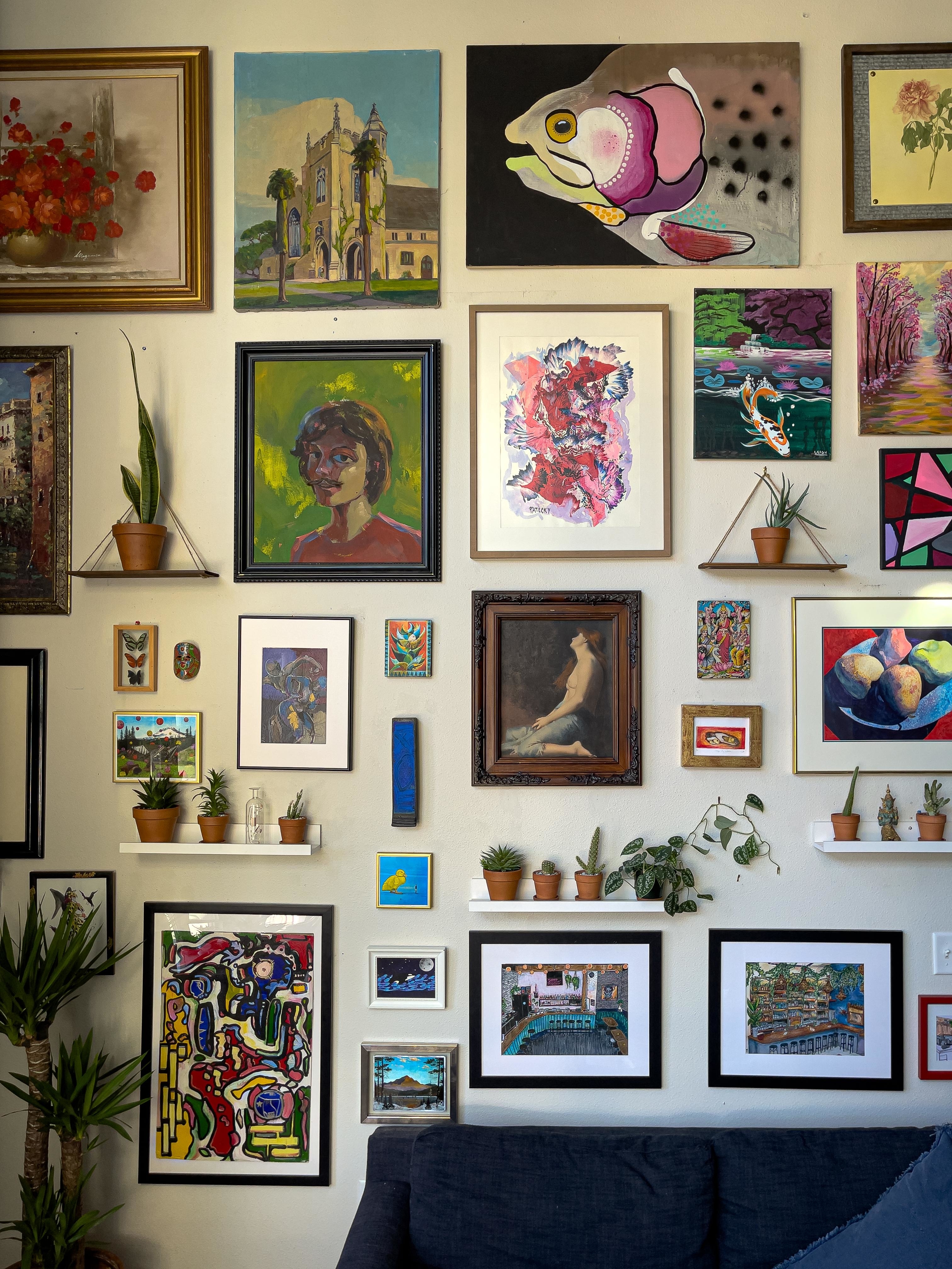 Wall art gallery with many framed prints