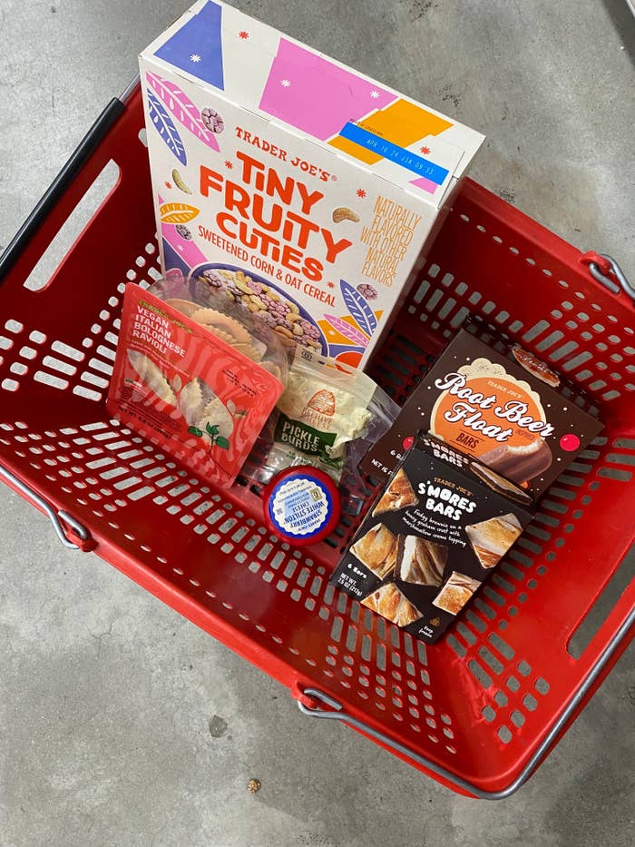 A Trader Joe&#x27;s basket filled with new items