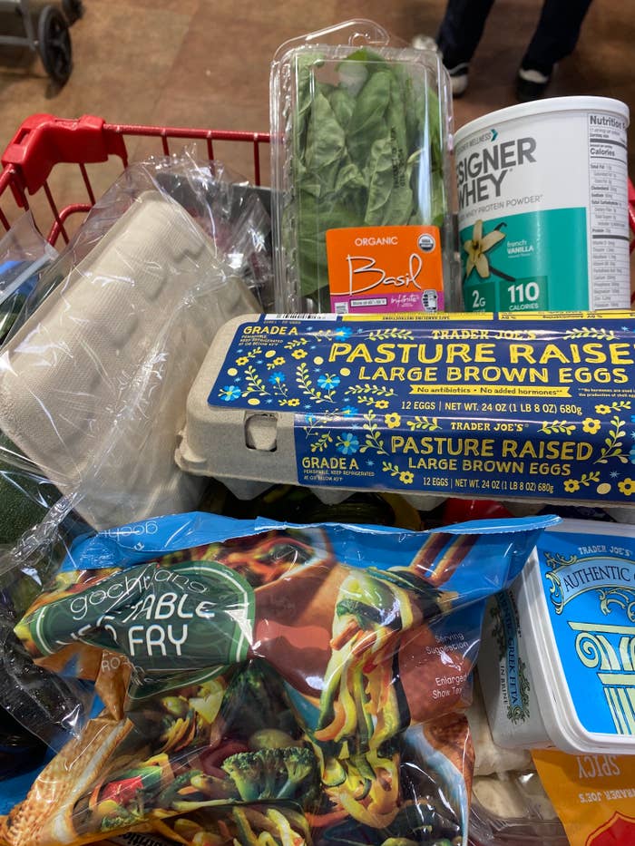 A filled Trader Joe&#x27;s cart