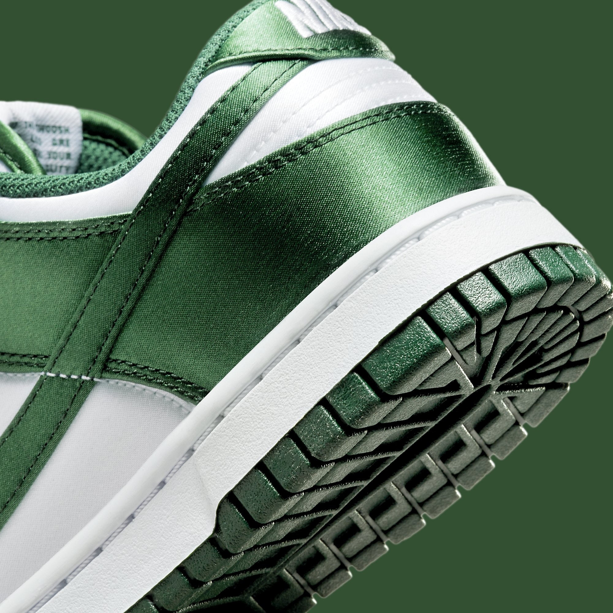 Nike Dunk Low Women&#x27;s Satin Green Release Date DX5931-100 Heel Detail