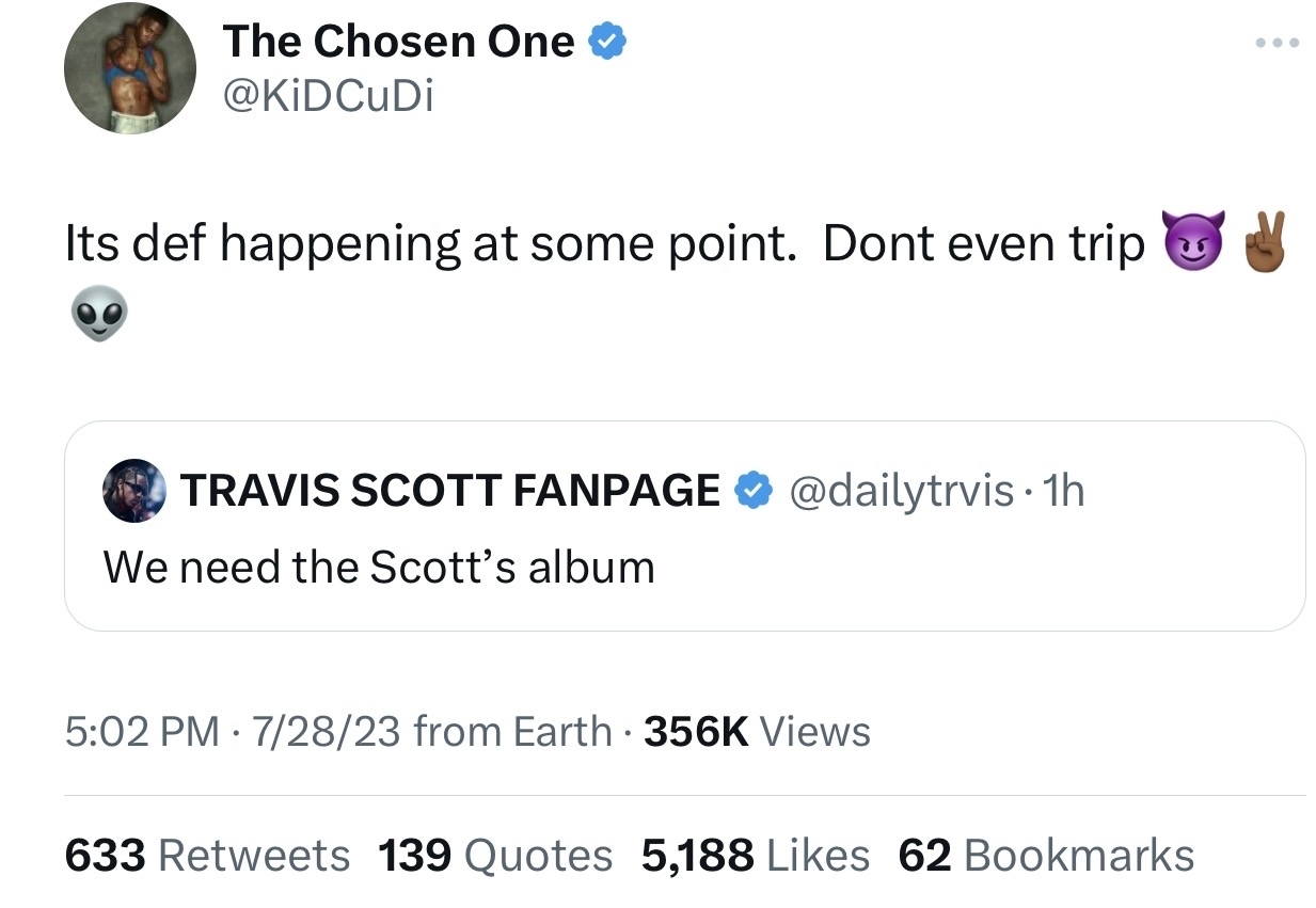 Kid Cudi Says Joint Album With Travis Scott Is Coming at 'Some Point