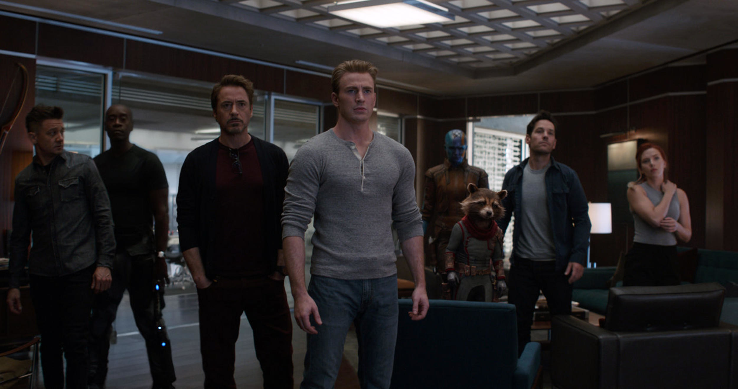 The cast of Avengers: Endgame assemble in a posh war room