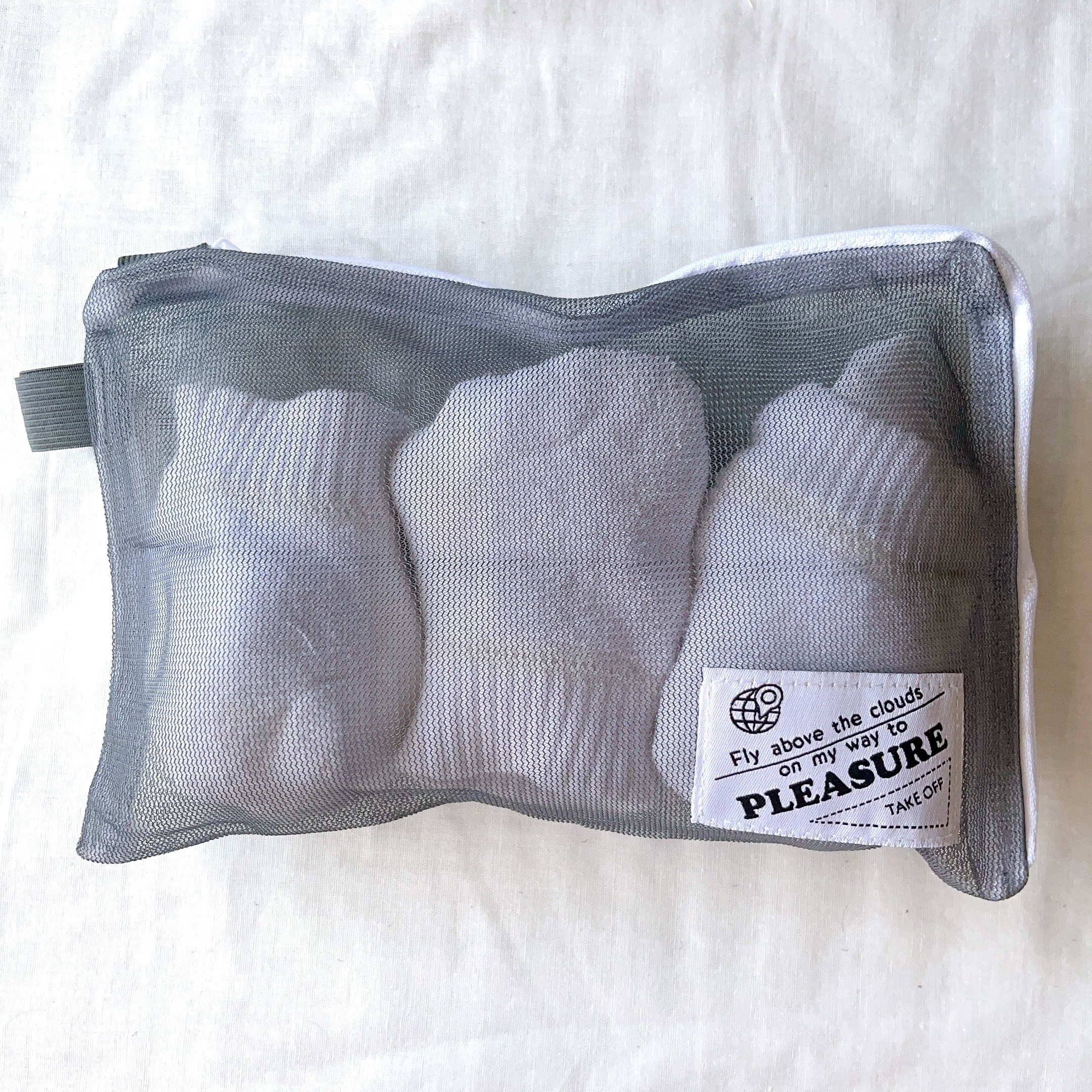 ダイソーのオススメのグッズ「旅する洗濯ネット(シングルメッシュ、L型、GY、2枚)」