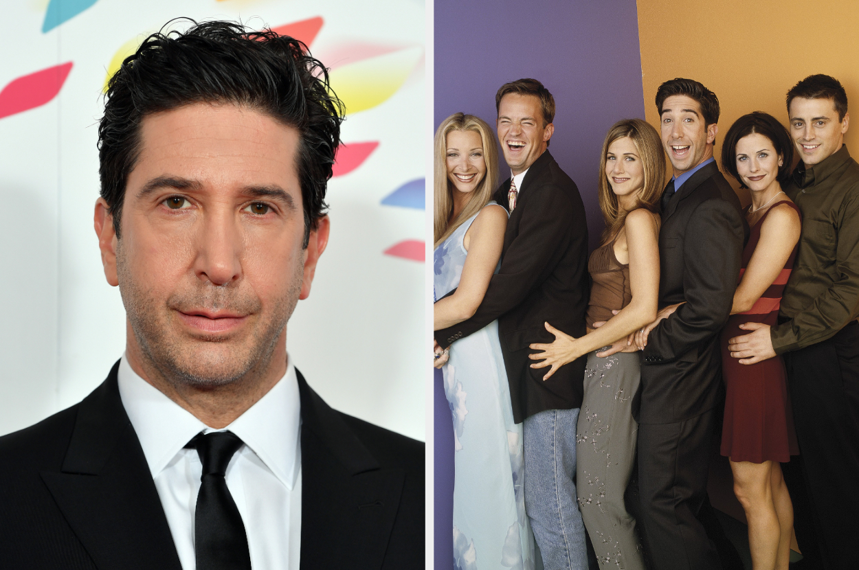 Side-by-side of David Schwimmer and the cast of &quot;Friends&quot;