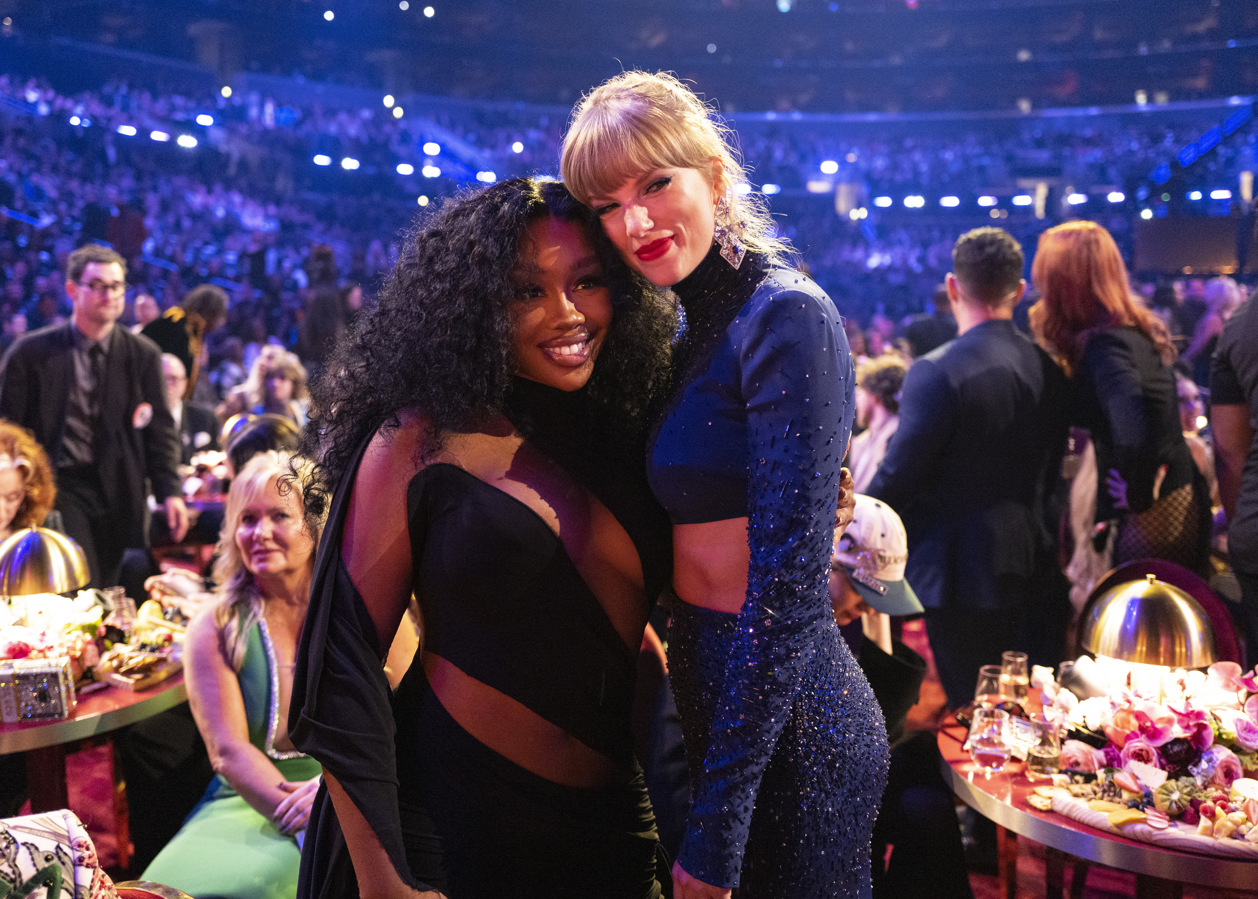 Closeup of SZA and Taylor Swift