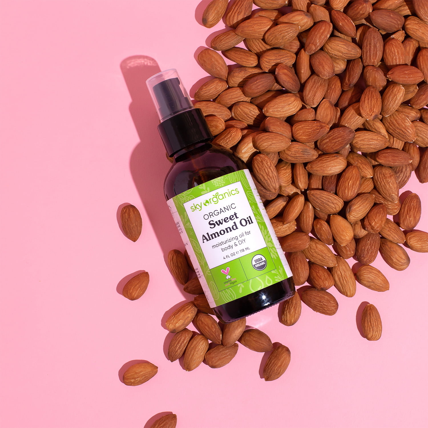 a product shot of the almond oil