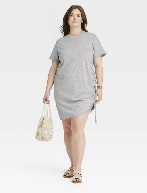 A grey ruched t shirt dress