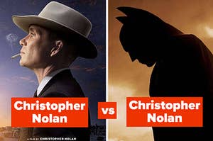 Cillian Murphy as Oppenheimer and Christian Bale as Batman.