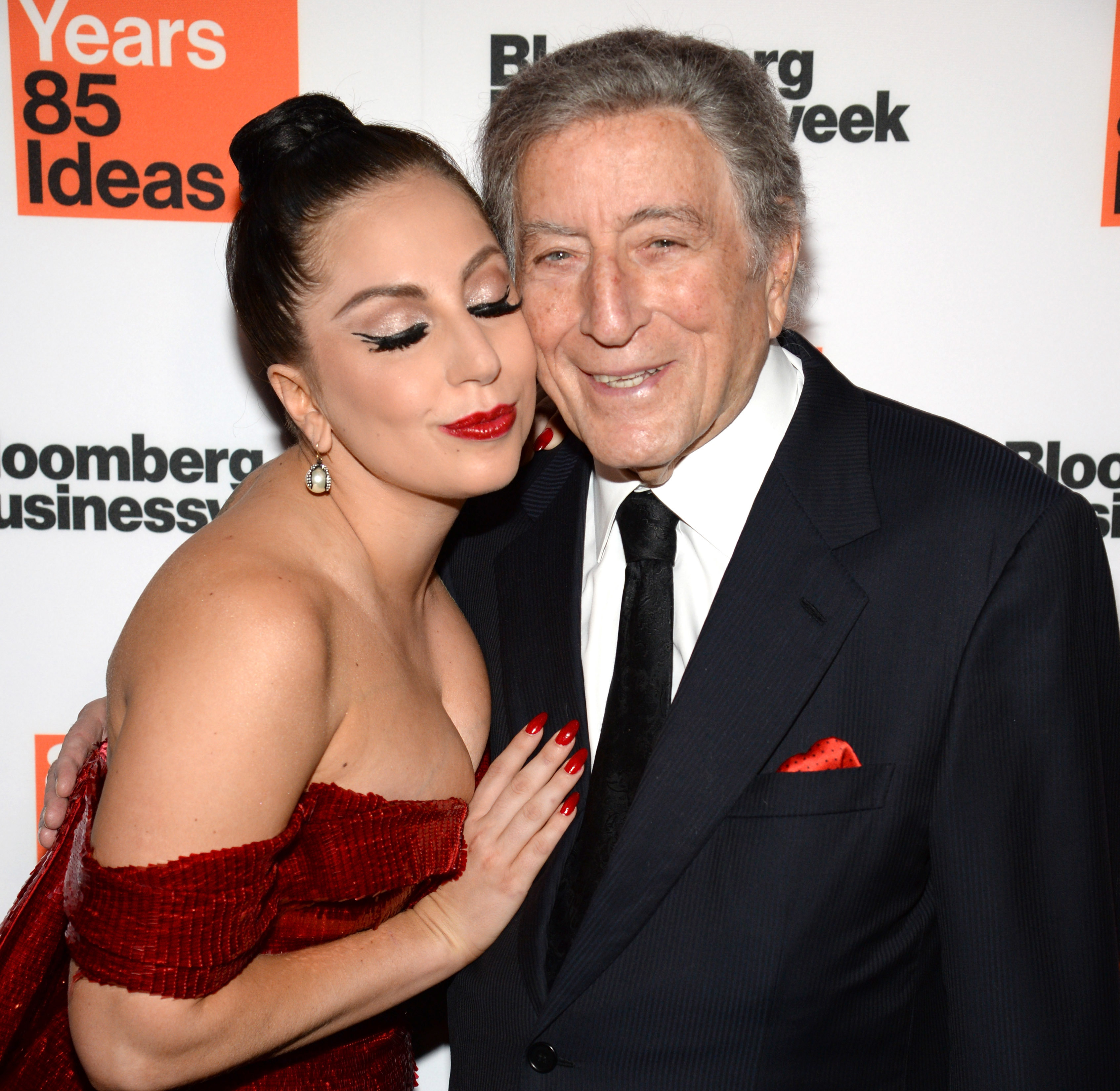 Lady Gaga and Tony Bennett on the red carpet at a media event