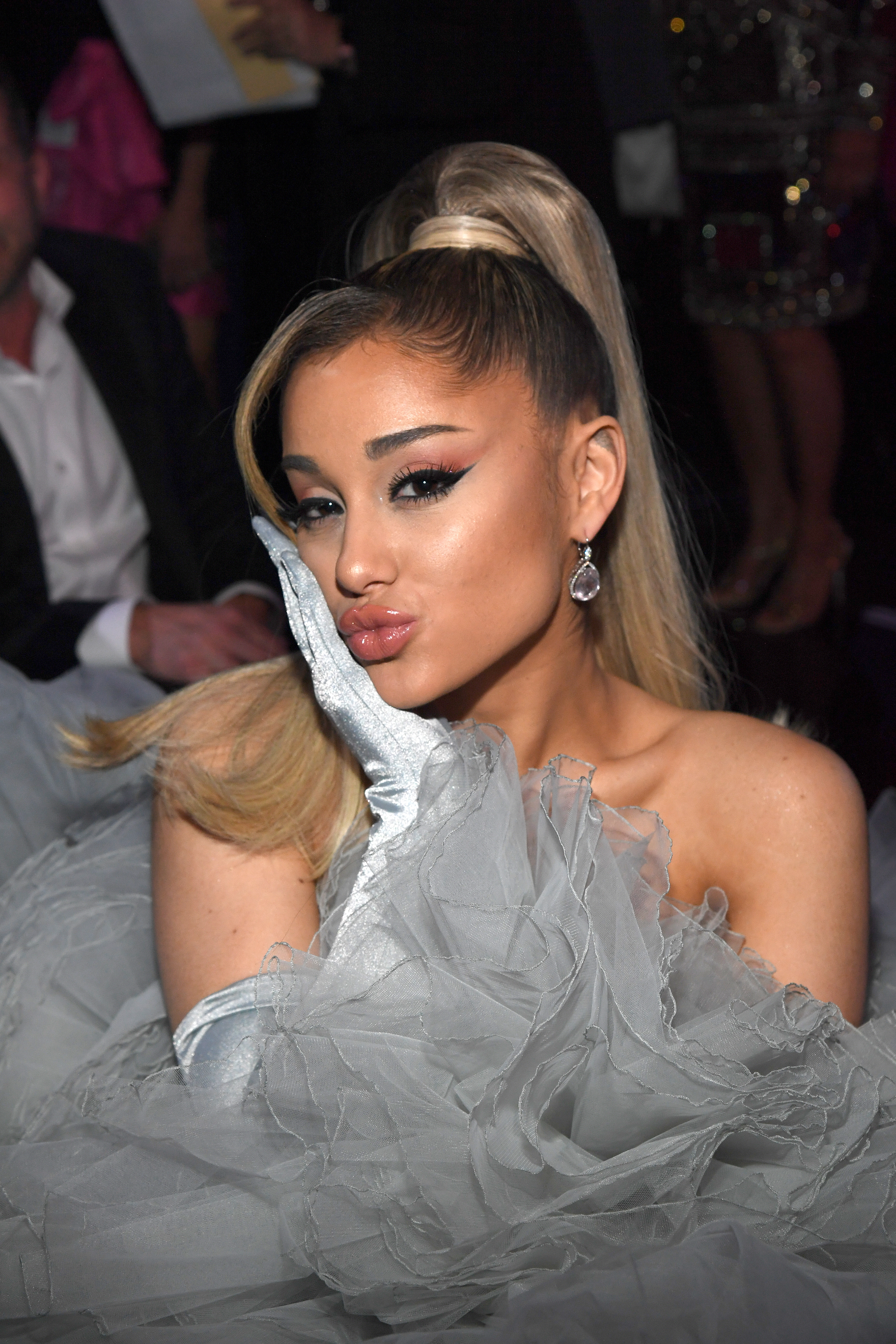 Close-up of Ariana with pursed lips