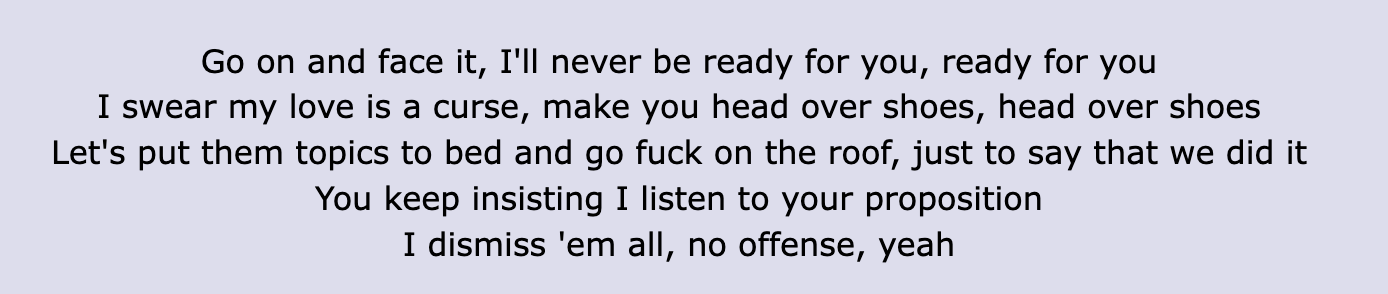 Screenshot of the lyrics