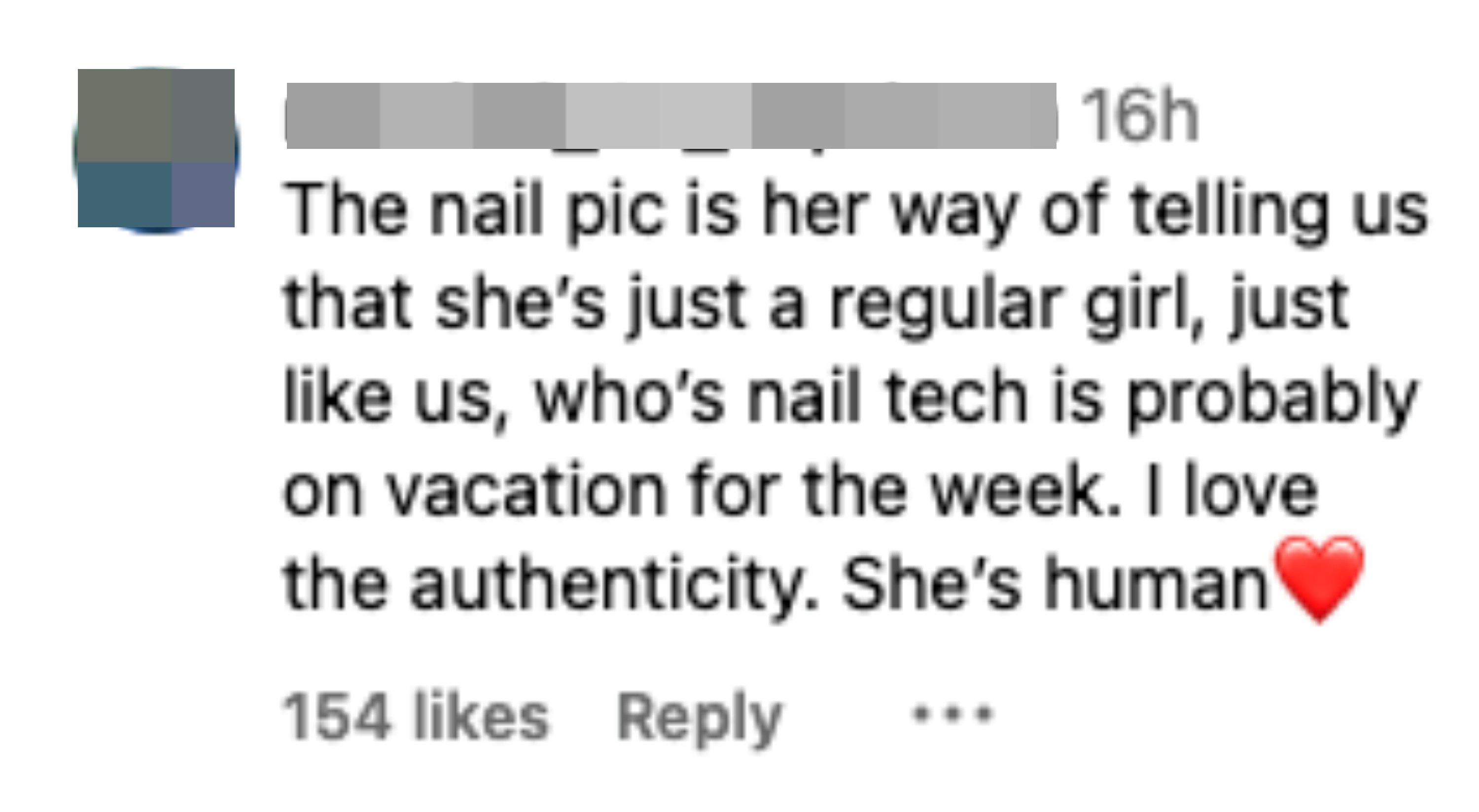 The nail pic is her way is her telling us she’s just a regular girl