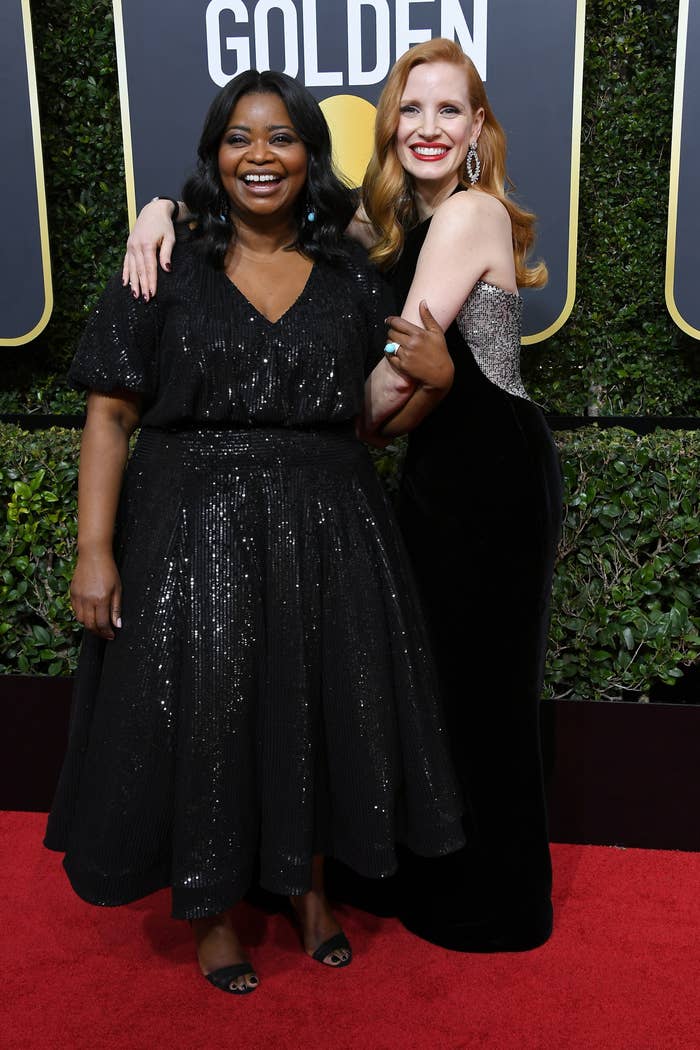 Closeup of Octavia Spencer and Jessica Chastain