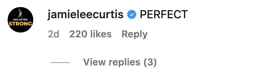 Jamie Lee Curtis writes perfect in the comments