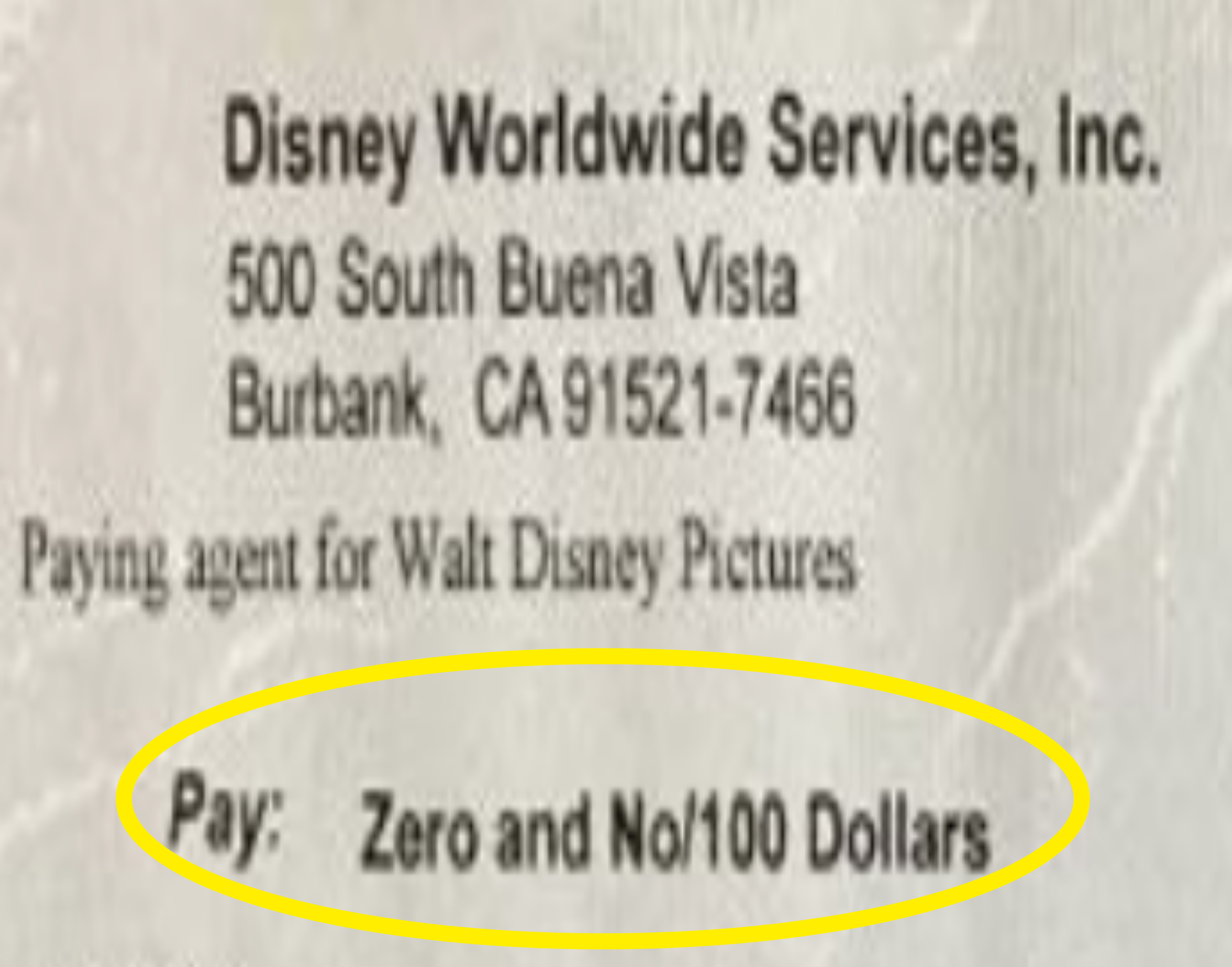 Check says Zero and No/100 Dollars