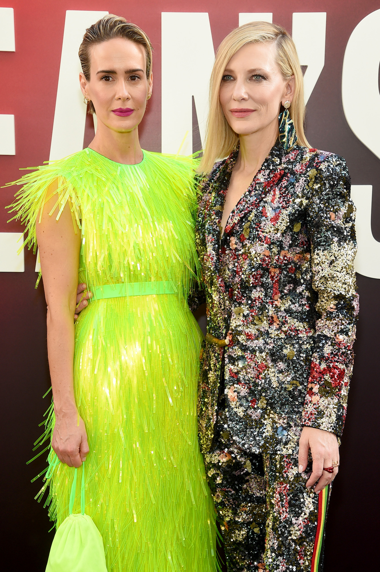 Closeup of Sarah Paulson and Cate Blanchett
