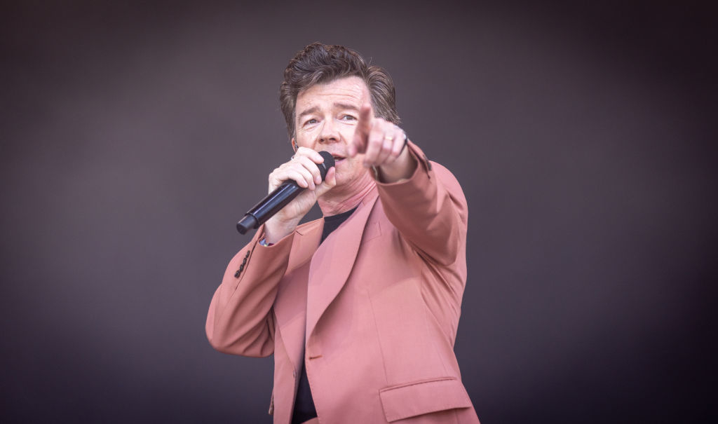 Rick Astley performs on the main Pyramid Stage on Day 4 of the Glastonbury Festival 2023 held at Worthy Farm, Pilton on June 24, 2023 in Glastonbury, England.