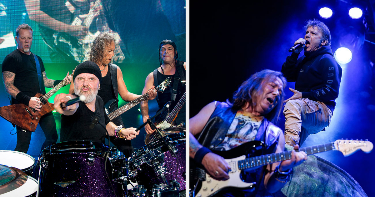 Side-by-side shots of Metallica and Iron Maiden