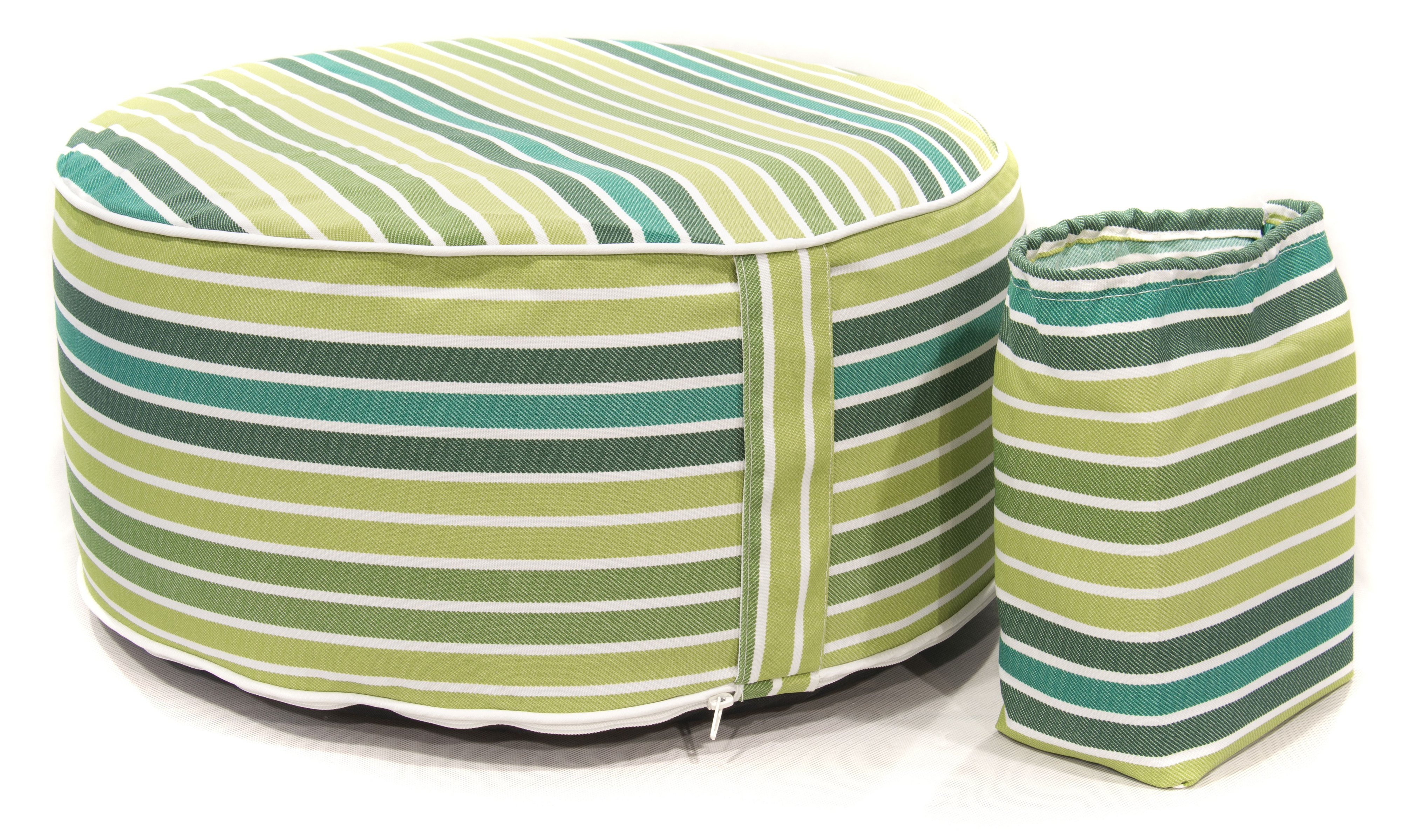 the inflatable ottoman in striped green pattern