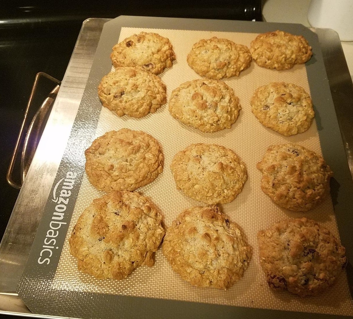 a reviewer photo of the cookies on a sheet