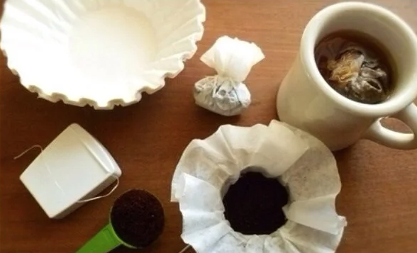 Reused coffee filters and coffee grounds
