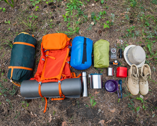 Camping supplies on the ground