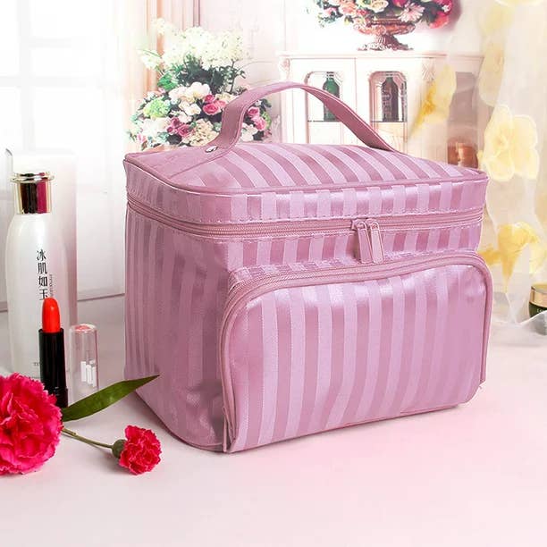 pink makeup bag on display