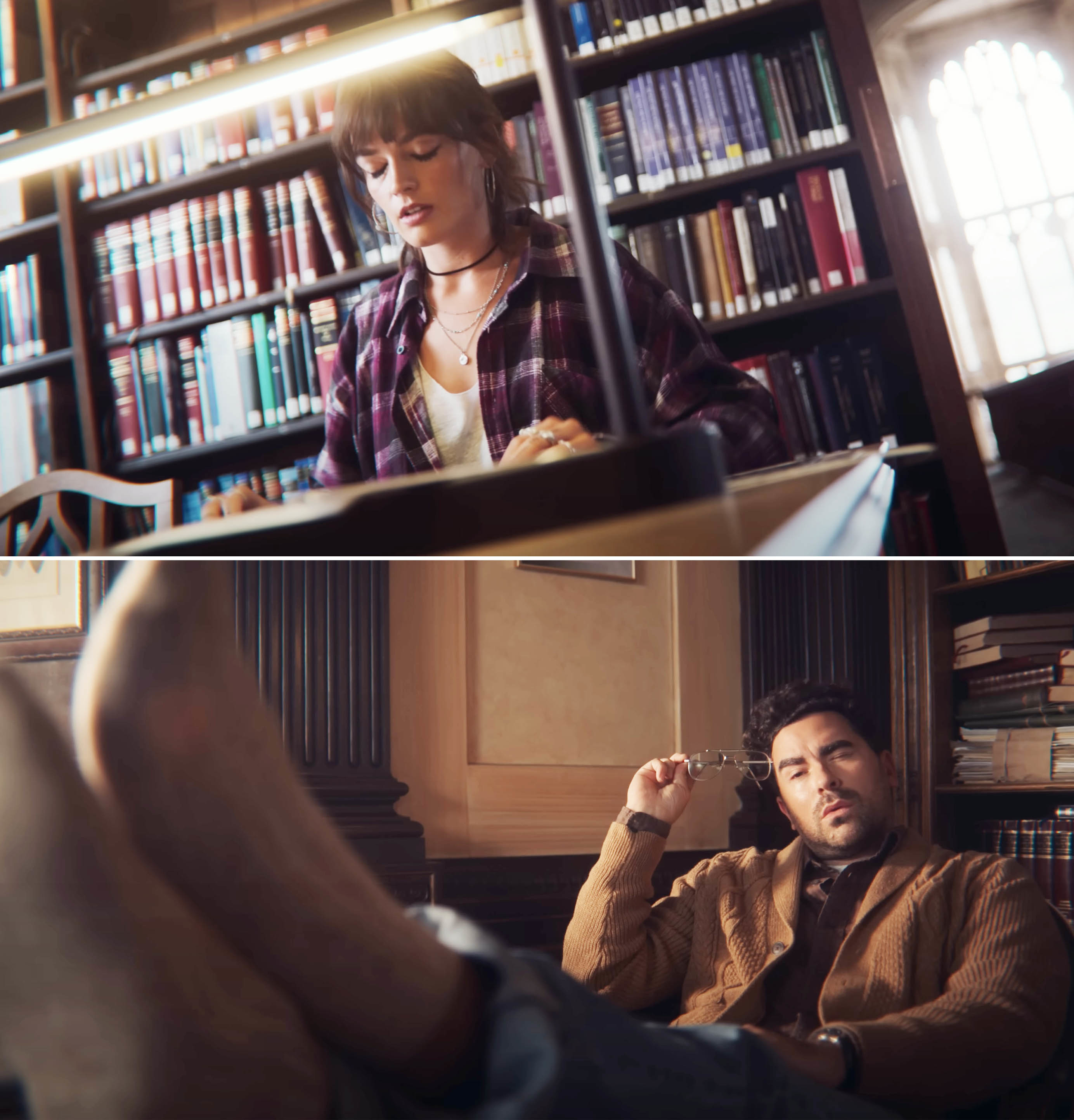 Above, Maeve sits at a desk, below, Thomas Molloy her teacher looks disinterested