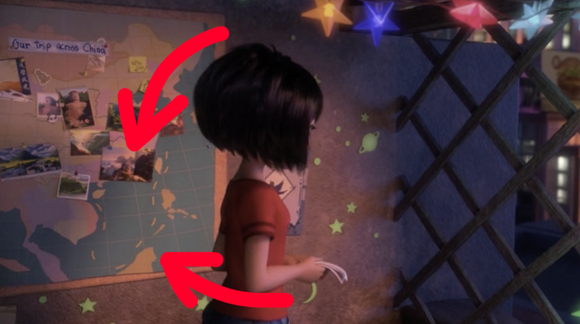 A world map in the movie